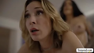 Aroused TS fucks oil sellers wet pussy